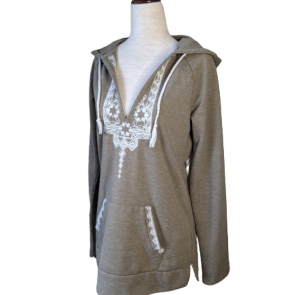 Roxy Embroidered V Neck Hoodie Sz M - Picture 6 of 10